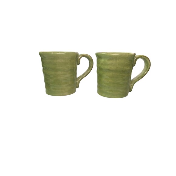 Tabletops Lifestyles Coffee Mug Campagnolo Hand Painted Green 16 oz Set Of 2 - Picture 2 of 11
